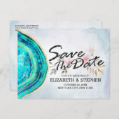 Weddenschap Save the Date Blauwgroen Gold Agate Ge Aankondigingskaart (Voorkant / Achterkant)