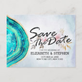 Weddenschap Save the Date Blauwgroen Gold Agate Ge Aankondigingskaart (Voorkant)