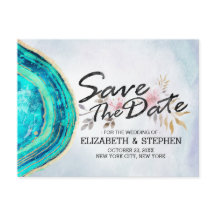 Weddenschap Save the Date Blauwgroen Gold Agate Ge