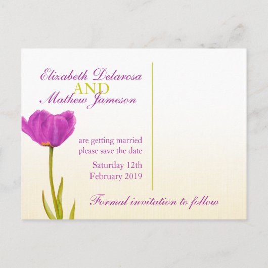 Weddenschap Save the Date Briefkaart paars tulip a (Achterkant)