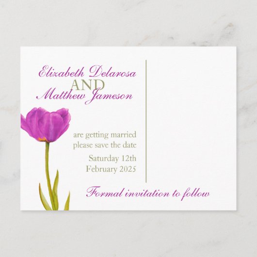 Weddenschap Save the Date Briefkaart paars tulip a (Achterkant)