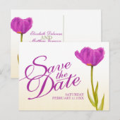 Weddenschap Save the Date Briefkaart paars tulip a (Voorkant / Achterkant)