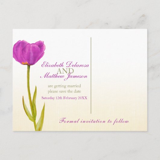 Weddenschap Save the Date Briefkaart paars tulip a (Achterkant)