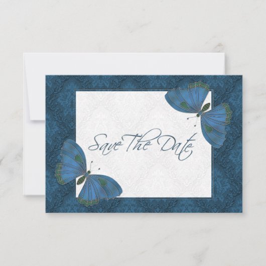 Weddenschap Save the Date Butterfly Brocade blue (Voorkant)
