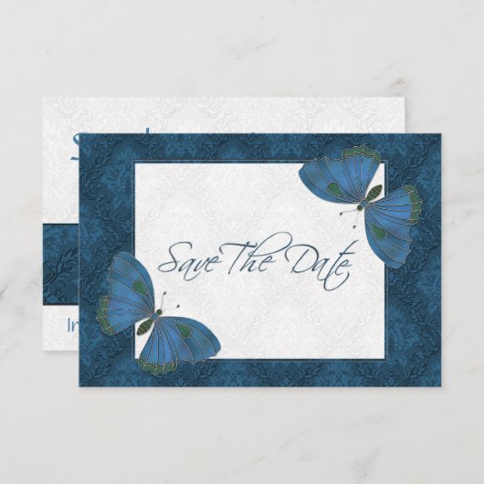 Weddenschap Save the Date Butterfly Brocade blue (Voorkant / Achterkant)