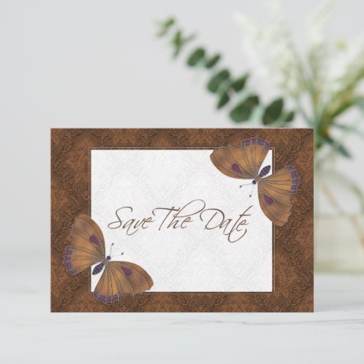 Weddenschap Save the Date Butterfly Brocade brown (Staand voorkant)
