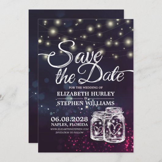 Weddenschap Save The Date Chic Mason Jar Paarse Li (Voorkant / Achterkant)