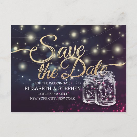 Weddenschap Save The Date Chic Mason Jar Paarse Li Aankondigingskaart (Voorkant)