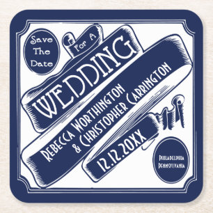 Weddenschap Save the Date  Classic White/Blue Kartonnen Onderzetters