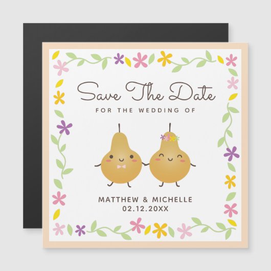 Weddenschap Save the Date Cute Cartoon Bride and G Magnetische Uitnodiging (Voorkant / Achterkant)