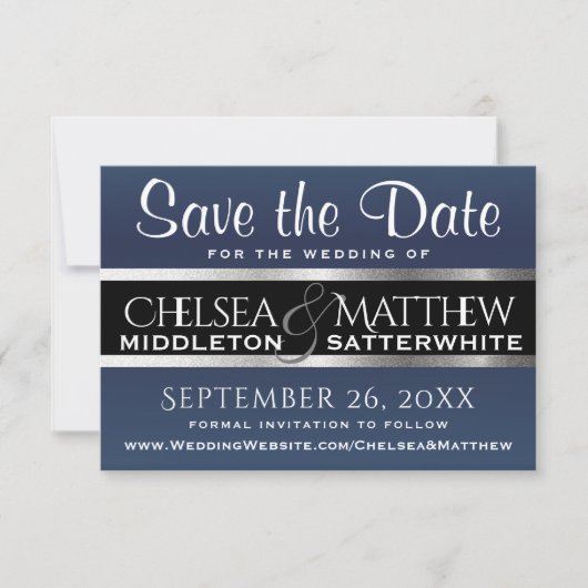 Weddenschap Save the Date Dark Blue and Silver (Voorkant)