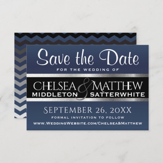 Weddenschap Save the Date Dark Blue and Silver (Voorkant / Achterkant)