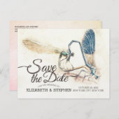 Weddenschap Save the Date Dragonfly Mating Love He Aankondigingskaart (Voorkant / Achterkant)