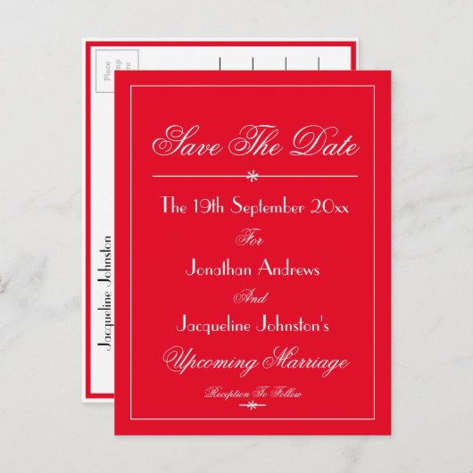 Weddenschap Save the Date Elegant Chic Red Uitnodiging Briefkaart (Voorkant / Achterkant)