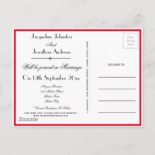 Weddenschap Save the Date Elegant Chic Red Uitnodiging Briefkaart (Achterkant)