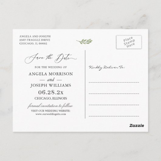 Weddenschap Save the Date Eucalyptus Sunflower Briefkaart (Achterkant)