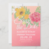 Weddenschap Save the Date Flowers Pink Gold Glitte (Voorkant)