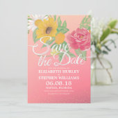Weddenschap Save the Date Flowers Pink Gold Glitte (Staand voorkant)
