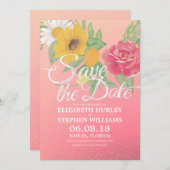 Weddenschap Save the Date Flowers Pink Gold Glitte (Voorkant / Achterkant)