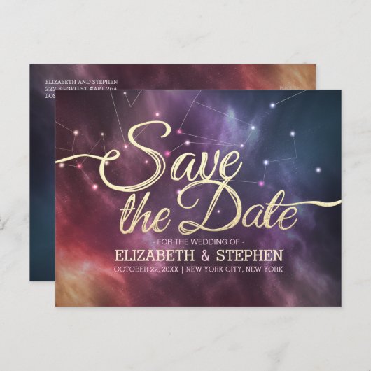 Weddenschap Save the Date Galaxy Nebula Constellat Aankondigingskaart (Voorkant / Achterkant)