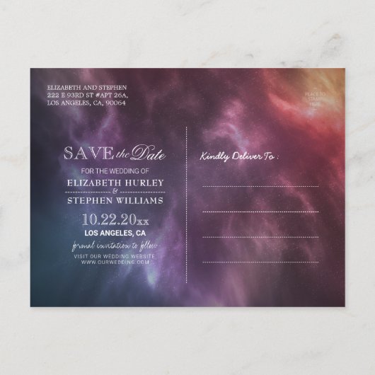 Weddenschap Save the Date Galaxy Nebula Constellat Aankondigingskaart (Achterkant)