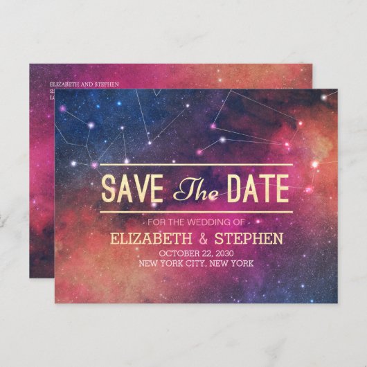 Weddenschap Save the Date Galaxy Nebula Constellat Aankondigingskaart (Voorkant / Achterkant)