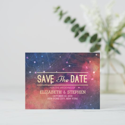 Weddenschap Save the Date Galaxy Nebula Constellat Aankondigingskaart (Staand voorkant)