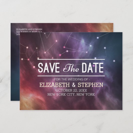 Weddenschap Save the Date Galaxy Nebula Constellat Aankondigingskaart (Voorkant / Achterkant)