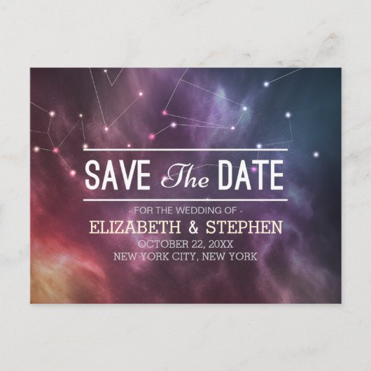 Weddenschap Save the Date Galaxy Nebula Constellat Aankondigingskaart (Voorkant)
