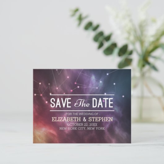 Weddenschap Save the Date Galaxy Nebula Constellat Aankondigingskaart (Staand voorkant)