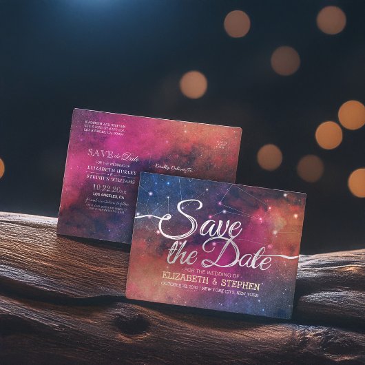 Weddenschap Save the Date Galaxy Nebula Constellat Aankondigingskaart