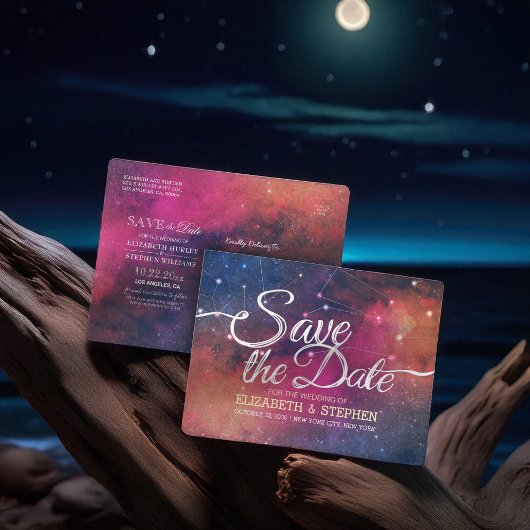 Weddenschap Save the Date Galaxy Nebula Constellat Aankondigingskaart