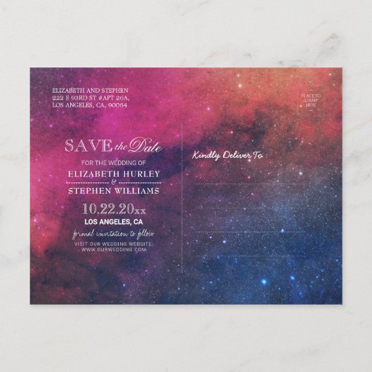 Weddenschap Save the Date Galaxy Nebula Constellat Aankondigingskaart (Achterkant)