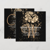 Weddenschap Save The Date Gold Glitter Floral Swir (Voorkant / Achterkant)