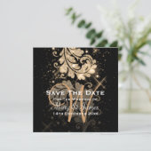Weddenschap Save The Date Gold Glitter Floral Swir (Staand voorkant)