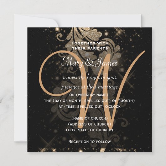 Weddenschap Save The Date Gold Glitter Floral Swir (Achterkant)