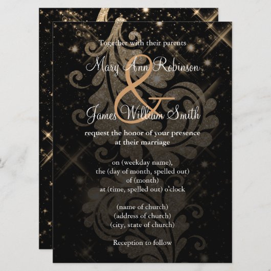 Weddenschap Save The Date Gold Glitter Floral Swir (Voorkant / Achterkant)