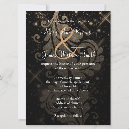 Weddenschap Save The Date Gold Glitter Floral Swir (Voorkant)