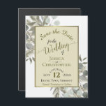 Weddenschap Save the Date Gold Pine & Greenery Yel Magnetische Uitnodiging<br><div class="desc">Deze prachtige magnetische kaarten zijn een handige manier om je vrienden en familie te laten weten dat ze de datum voor je aanstaande bruiloft kunnen redden. Ze zijn voorzien van een prachtig boho-sisch ontwerp met lacy script-kalligrafie in een gouden faux folie-lijst, omgeven door met de hand geschilderde sprigs van pijnnaalden...</div>