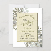 Weddenschap Save the Date Gold Pine & Greenery Yel Magnetische Uitnodiging (Voorkant)