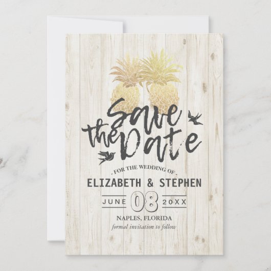 Weddenschap Save the Date Gold Pineapple Couple Wo (Voorkant)