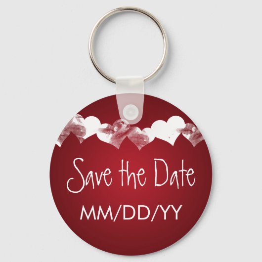 Weddenschap Save the Date Grunge Hearts Red Sleutelhanger (Voorkant)