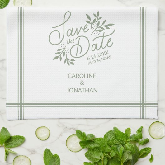 Weddenschap Save the Date Hand Drawn Botanical Flo Theedoek (Gevouwen)