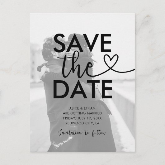Weddenschap Save the Date Heart Script Photo Aankondigingskaart (Voorkant)