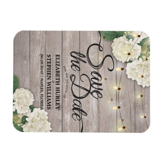 Weddenschap Save the Date Hydrangea String Lights Magneet (Horizontaal)