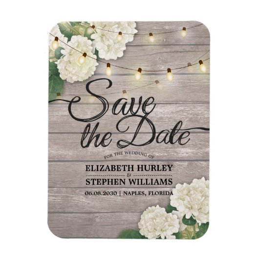 Weddenschap Save the Date Hydrangea String Lights Magneet (Verticaal)