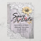 Weddenschap Save The Date Lace Sunflower Wood Lich (Voorkant / Achterkant)