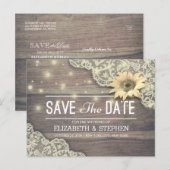 Weddenschap Save The Date Lace Sunflower Wood Lich Aankondigingskaart (Voorkant / Achterkant)