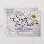 Weddenschap Save The Date Lace Sunflower Wood Lich Aankondigingskaart (Voorkant / Achterkant)
