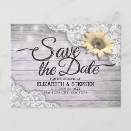 Weddenschap Save The Date Lace Sunflower Wood Lich Aankondigingskaart